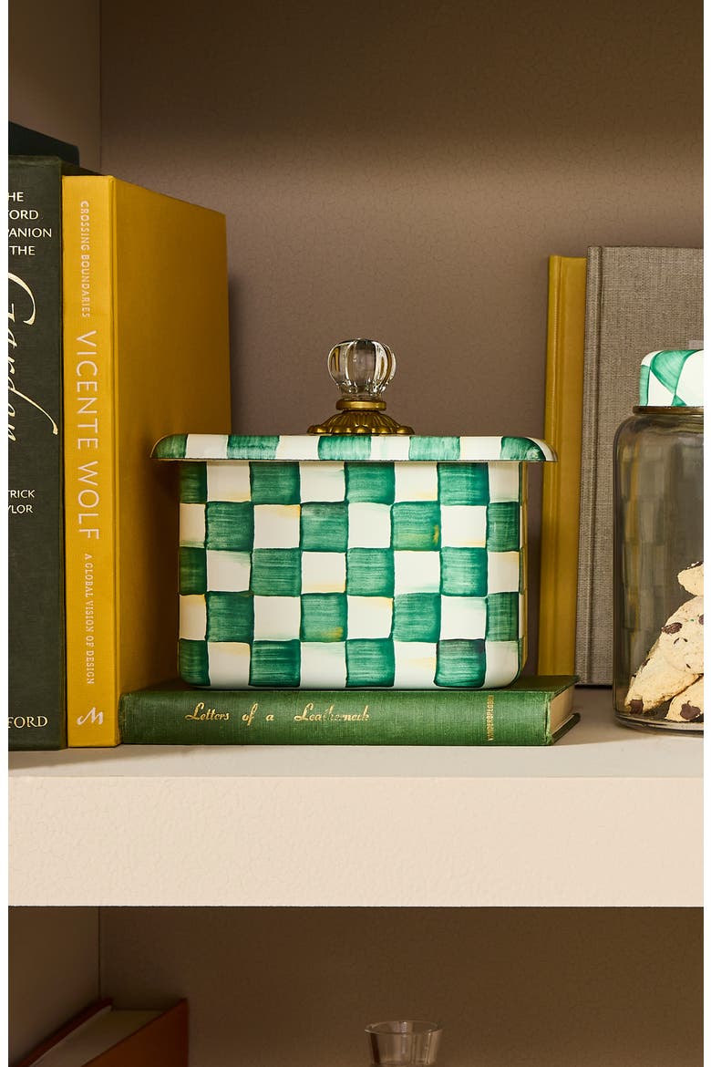 Emerald Check Enameled Steel Recipe Box, Alternate, color, EMERALD