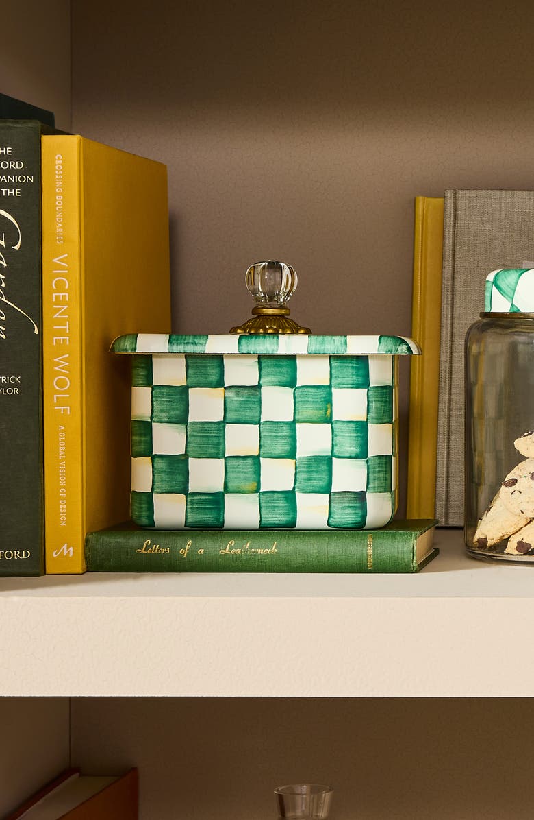 MACKENZIE CHILDS Emerald Check Enameled Steel Recipe Box, Alternate, color, Emerald