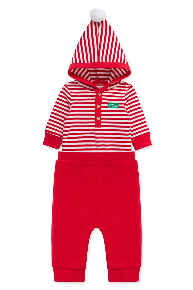 Kids' First Christmas Hooded Bodysuit & Pants Set, Alternate, color, RED