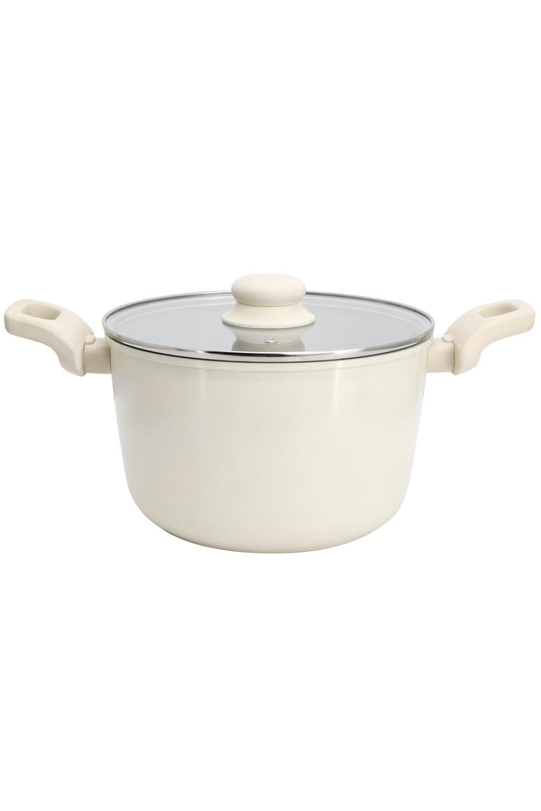 7pc Ceramic Nonstick Aluminum Cookware Set in Linen, Alternate, color, White