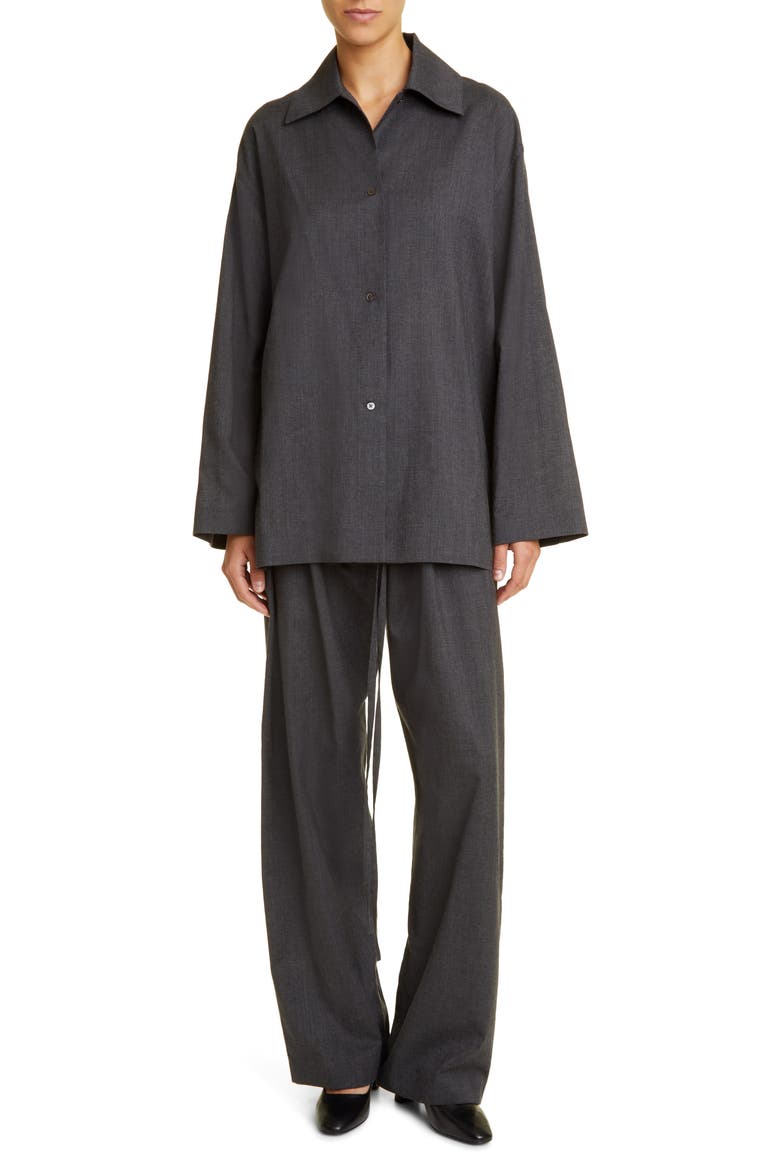 Rigel Silk & Cotton Button-Up Shirt, Alternate, color, DARK GREY