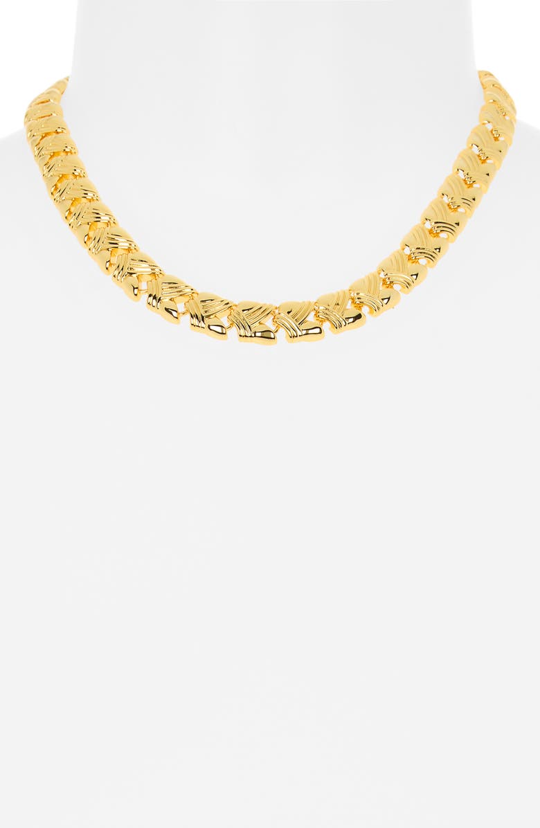 Argento Vivo Sterling Silver Textured Link Collar Necklace, Alternate, color, Gold