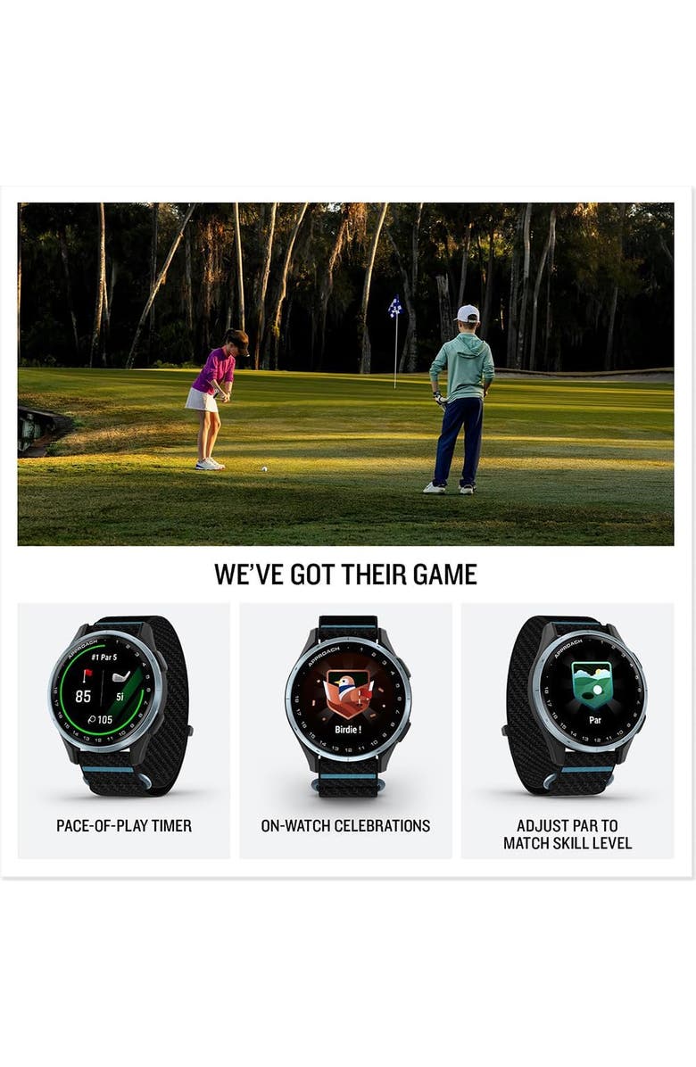 Garmin Approach J1 -  Jr Golf GPS Smartwatch with Aluminum Bezel and ComfortFit Fabric Band, Alternate, color, Black/Azure