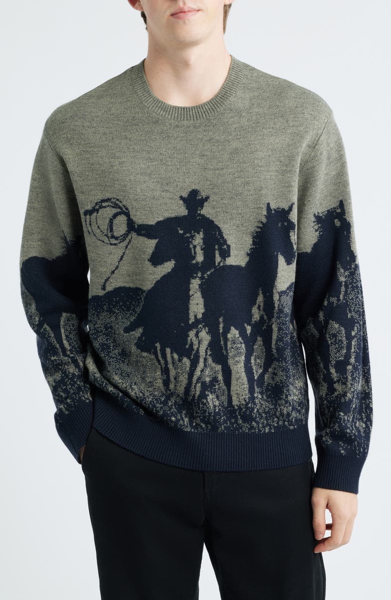 ONE OF THESE DAYS Spirit of the Plains Crewneck Sweater, Main, color, Charcoal