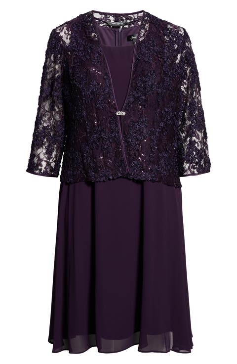 Sequin Lace Jacket & Sleeveless Dress Set