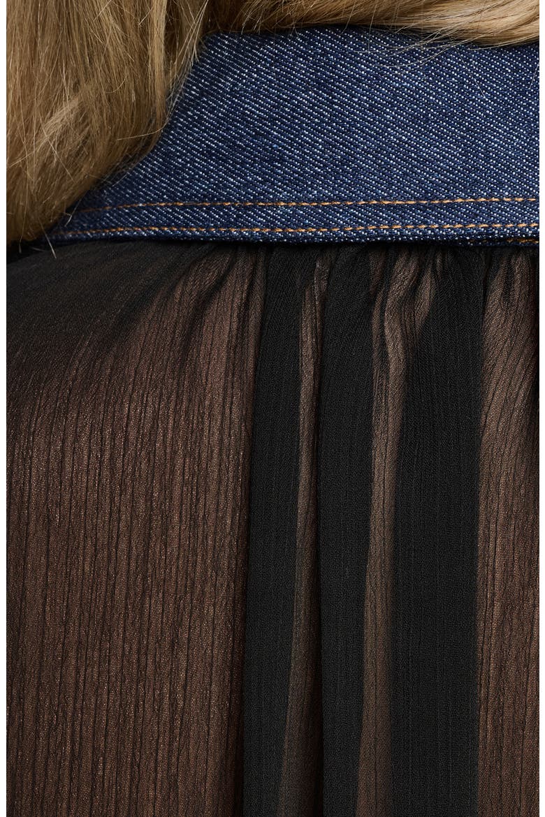 Crinkle Chiffon Shirt with Denim Trim, Alternate, color, BLACK