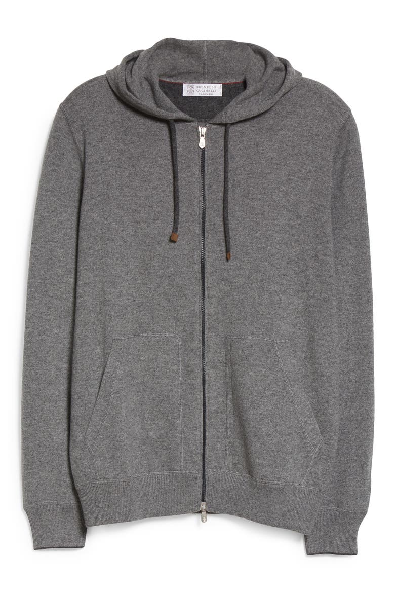 Cashmere Zip Front Hoodie, Alternate, color, GREY
