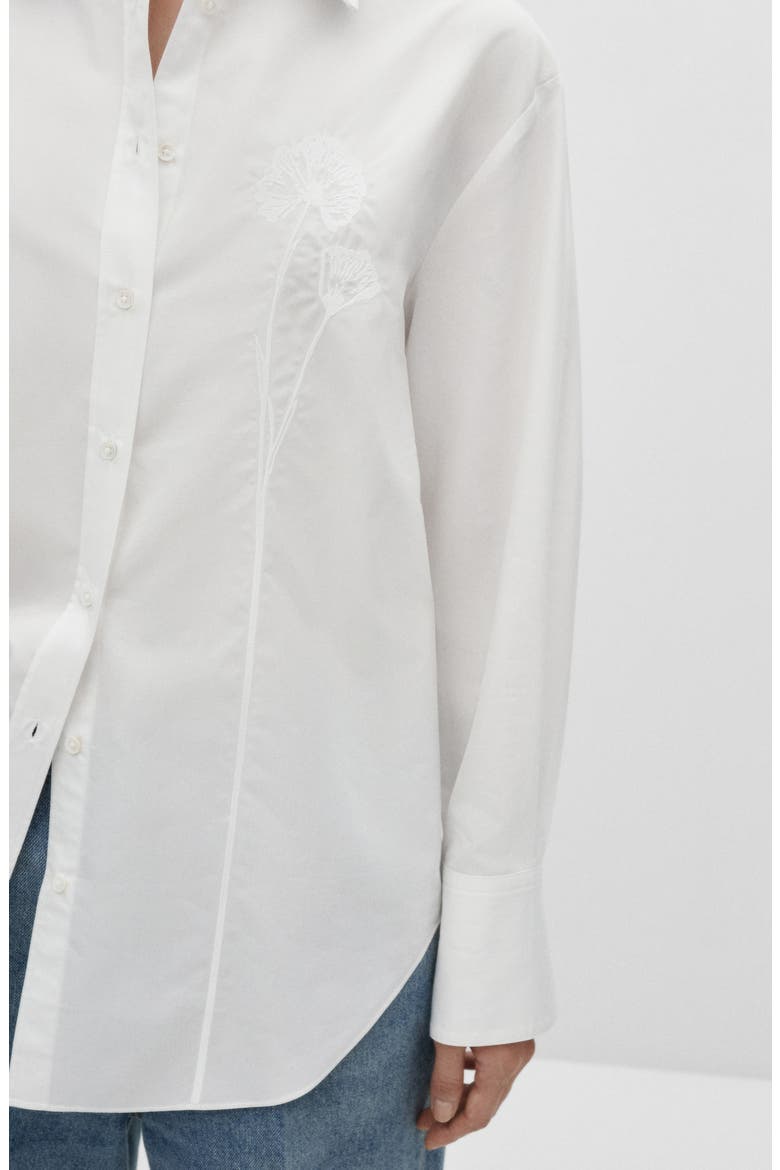 Oversize Embroidered Poplin Button-Up Shirt, Alternate, color, OFF WHITE