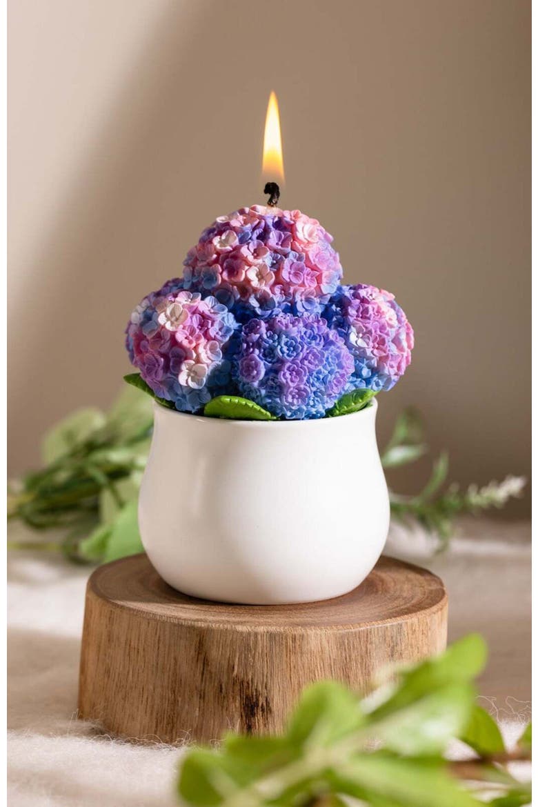 Hydrangea Flower Candle, Alternate, color, Violet