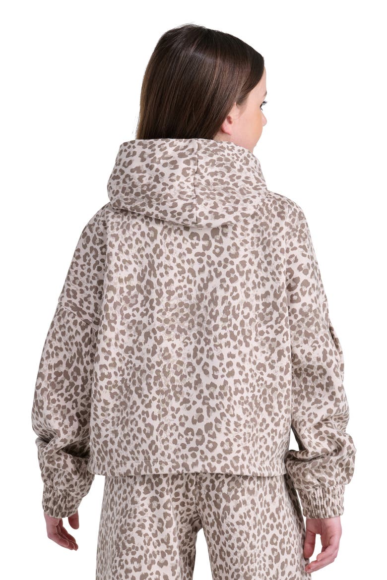 Kids' Leopard Print Pleated Sleeve Hoodie, Alternate, color, MEDIUM BEIGE