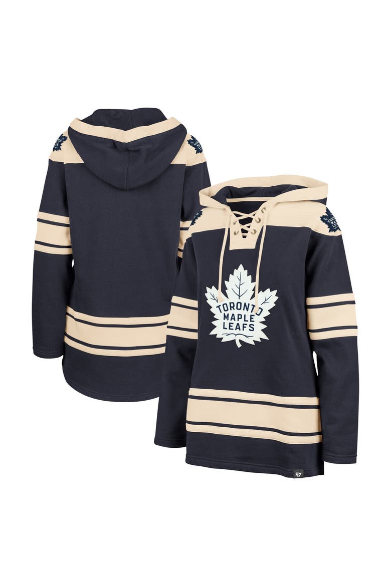 Women's '47  Navy Toronto Maple Leafs Superior Lacer Pullover Hoodie, Alternate, color, Navy