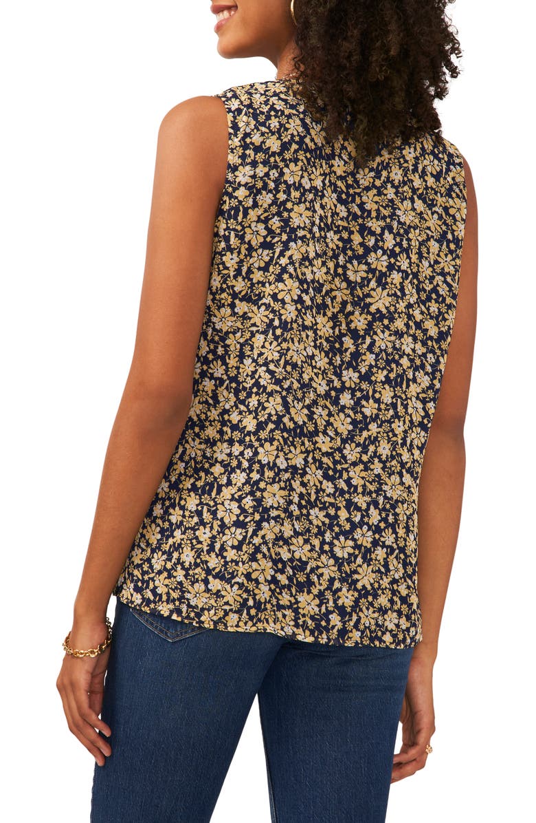 Vince Camuto Floral Ruffle Sleeveless Top, Alternate, color, Classic Navy