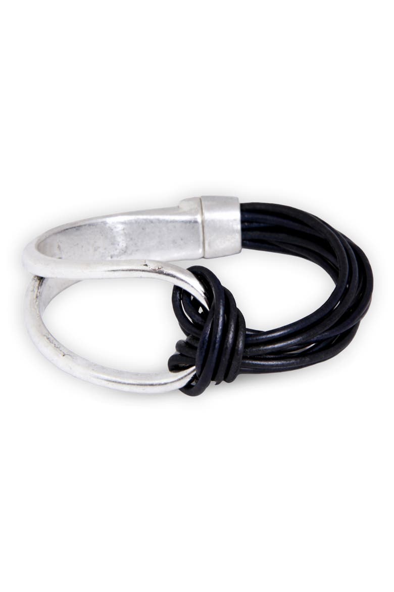 Knotted Leather Bracelet, Main, color, BLACK