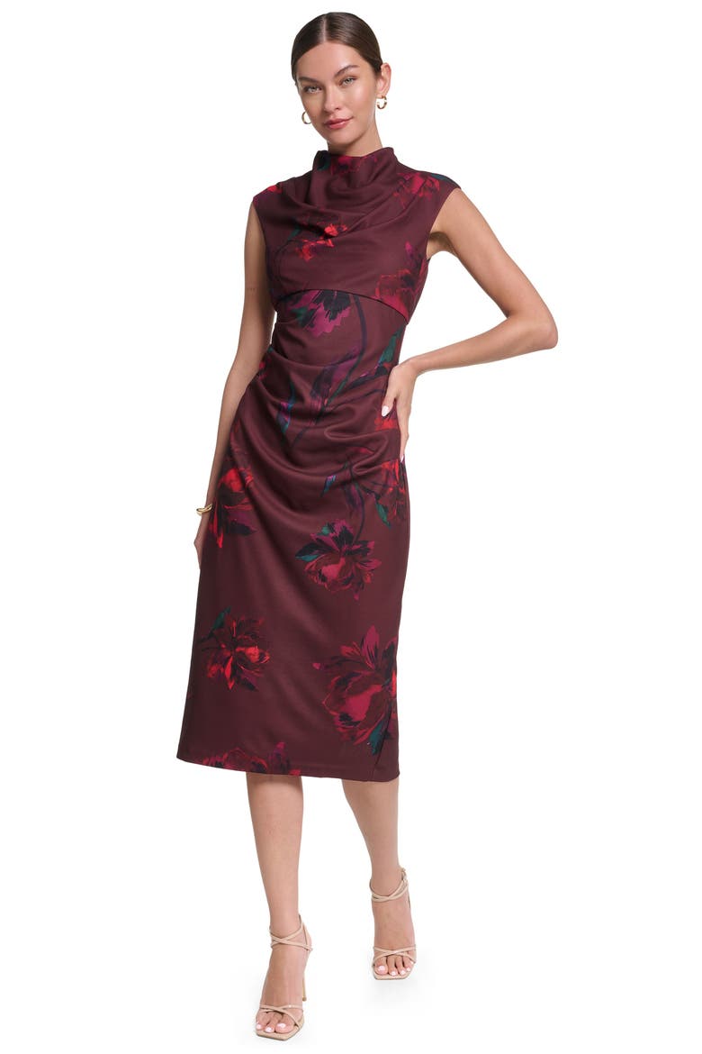 Sleeveless Floral Printed Midi Dress, Main, color, Brown Floral Multi