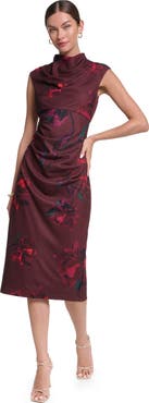 HALSTON Sleeveless Floral Printed Midi Dress
