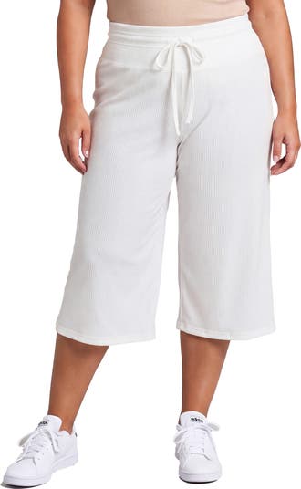 24seven Comfort Apparel Curvy Basic Ribbed Knit Drawstring Flared