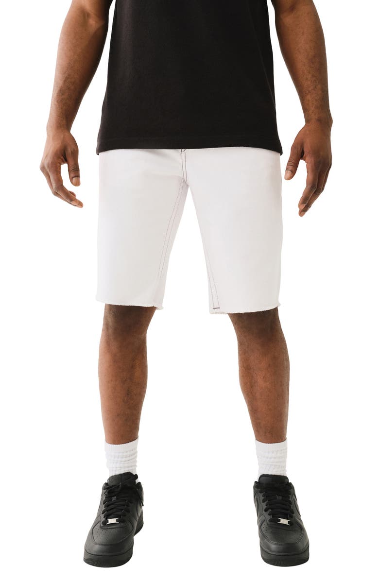 True Religion Ricky Fray Hem Flap Denim Shorts, Main, color, Optic White