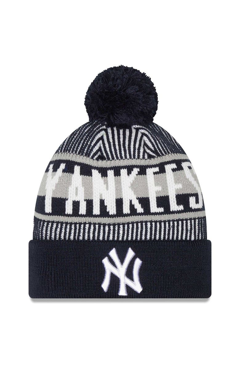 New Era Men's New Era Navy New York Yankees Striped Cuffed Knit Hat with Pom, Main, color, 