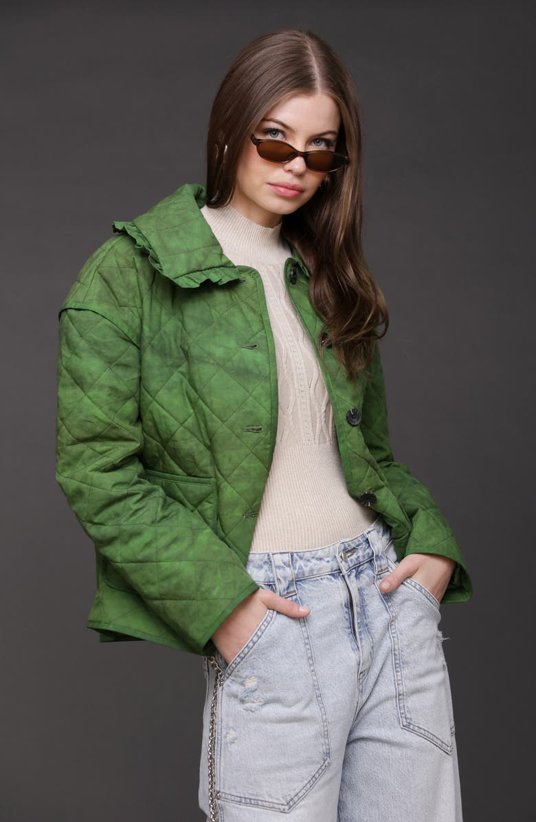 Ruffle Collar Quilted Jacket