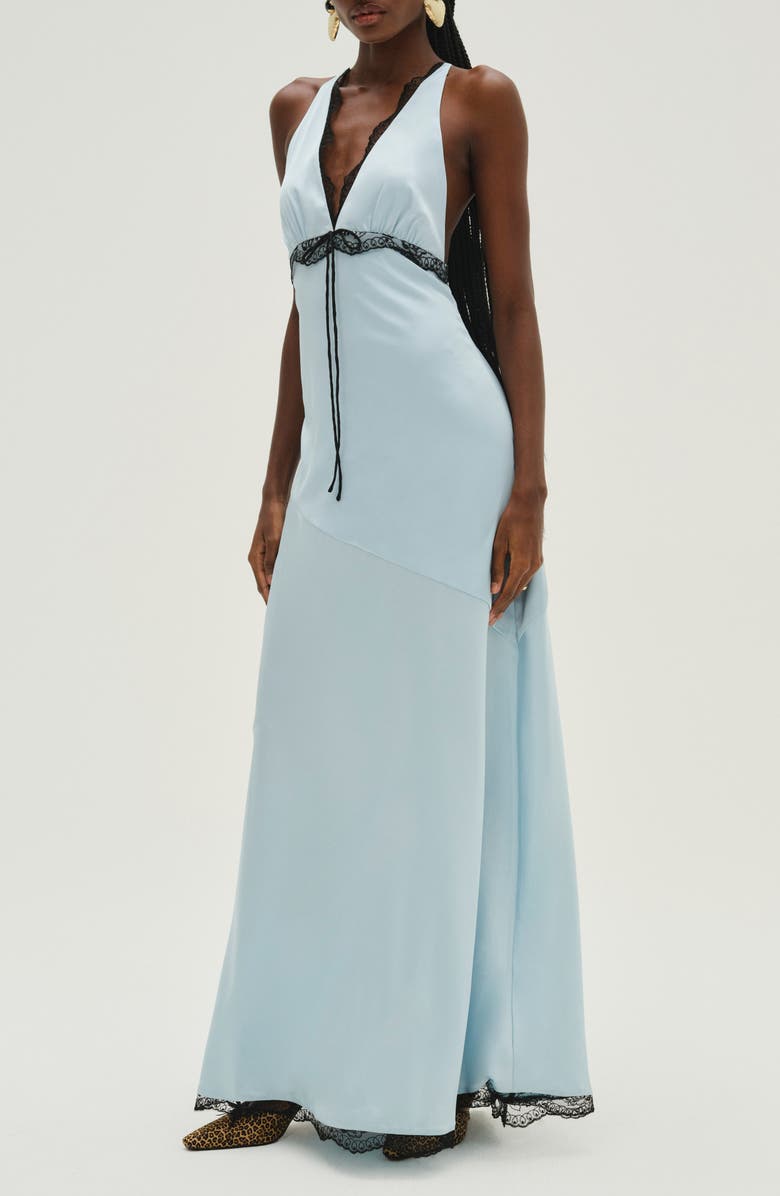 For Love & Lemons Mariella Lace Trim Satin Maxi Dress, Alternate, color,