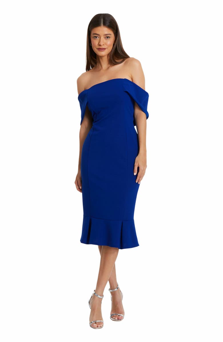 QUIZ Bardot Midi Dress With Frilled Hem, Main, color, 