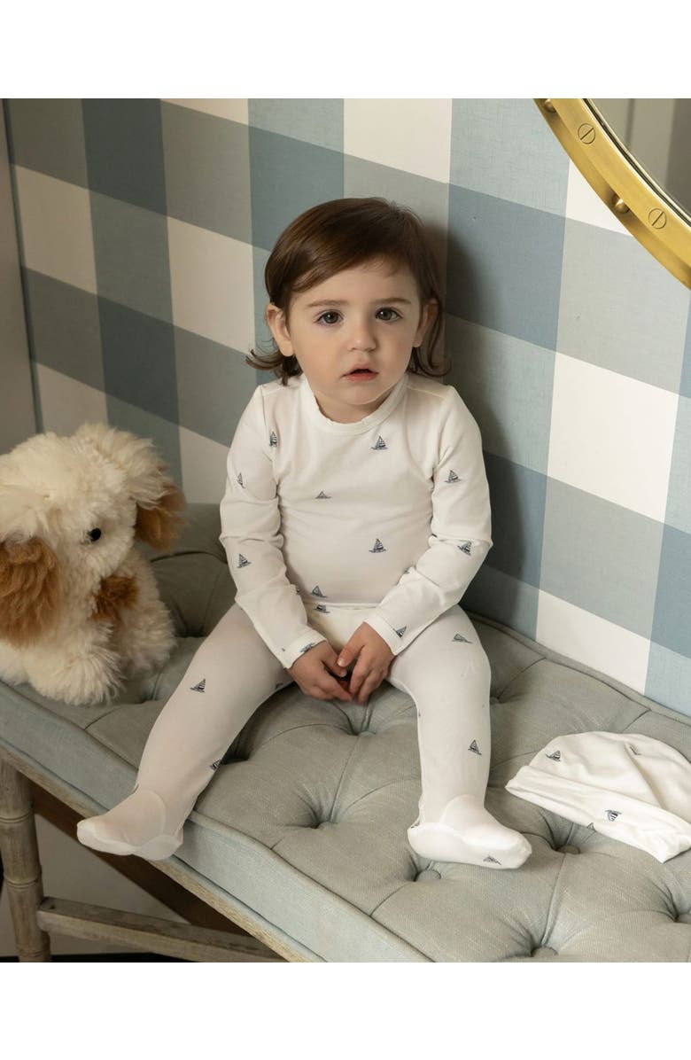 MiniMoi Little Sailboats Rich Footie, Alternate, color, Winter White