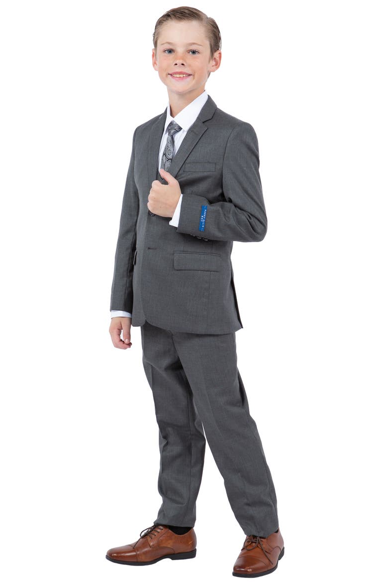 Kids' Grey Five-Piece Sharkskin Suit, Alternate, color, PLATINUM GREY