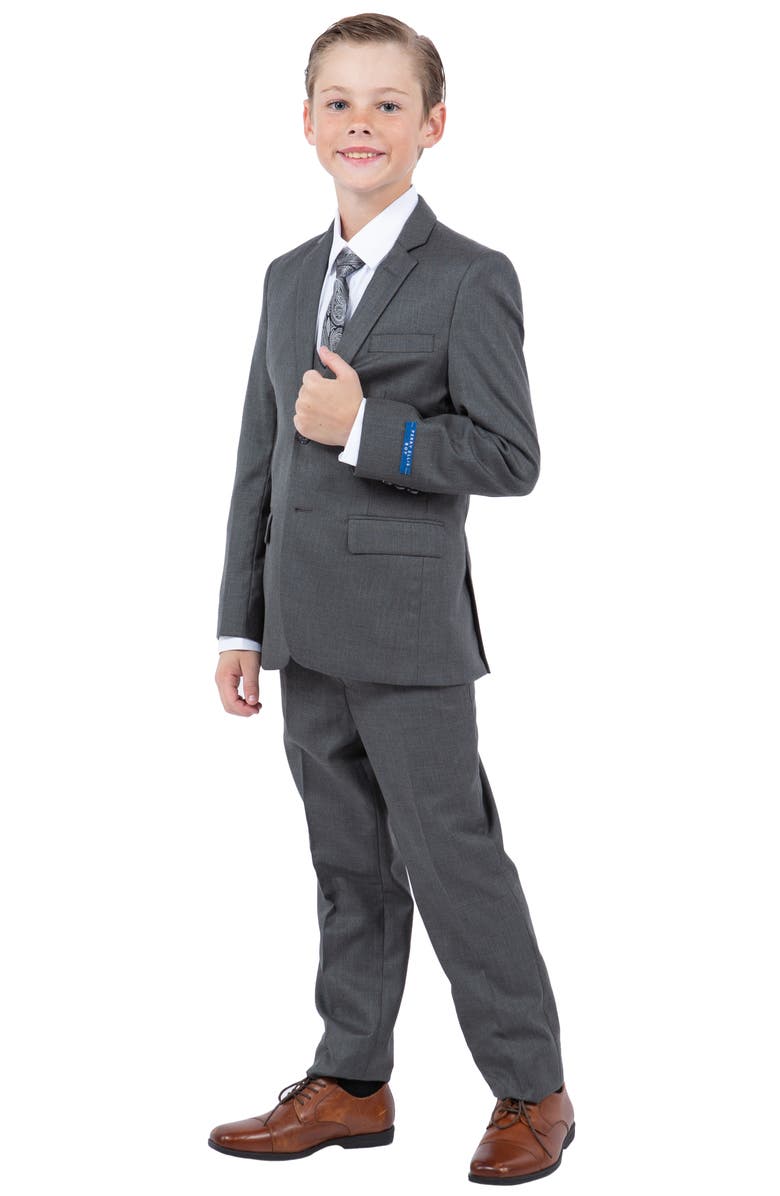 Perry Ellis Kids' Grey Five-Piece Sharkskin Suit, Alternate, color, Platinum Grey