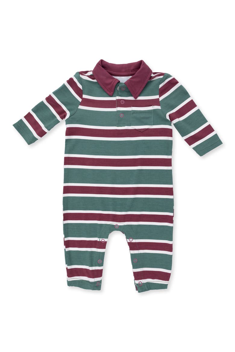 Kids' Rugby Stripe Polo Romper, Main, color, GREEN IVORY