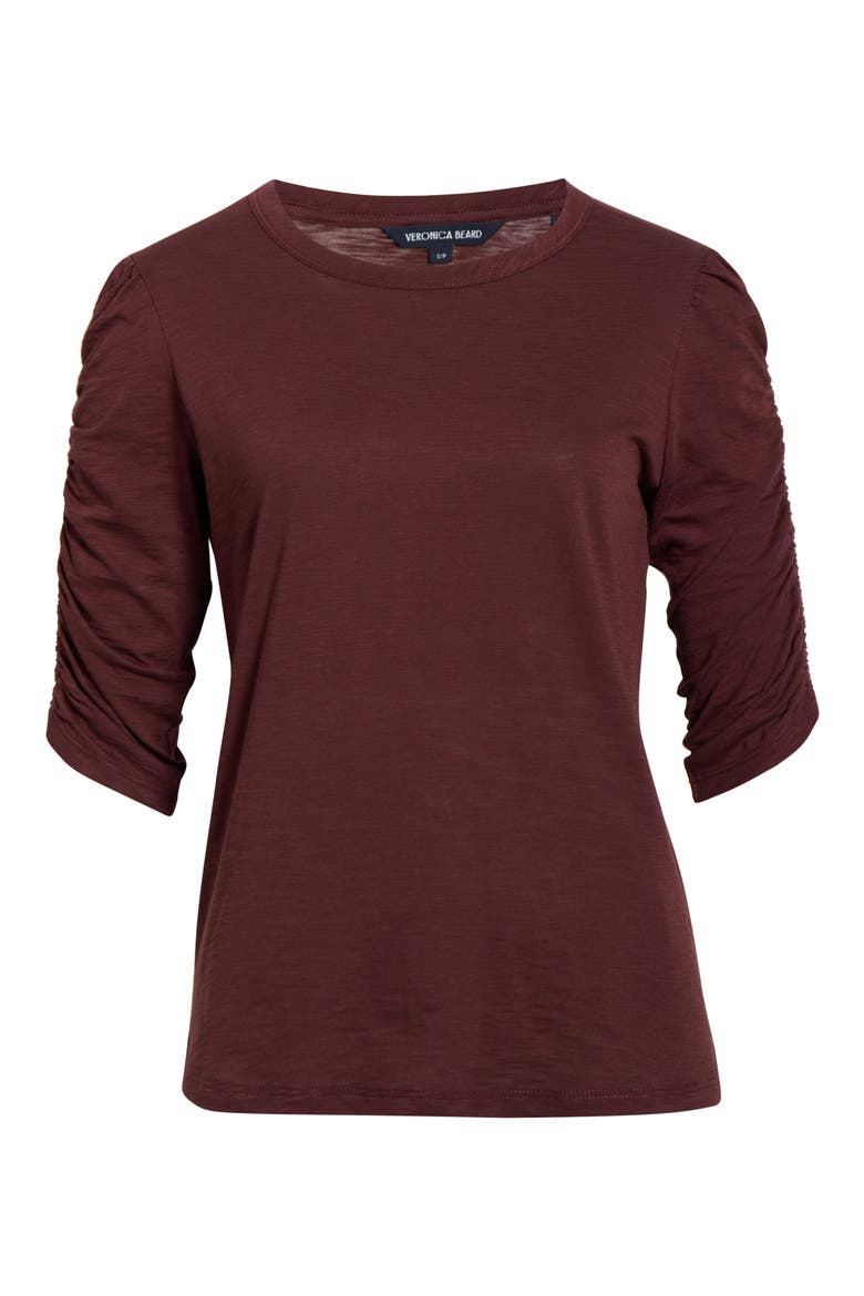 Waldorf Ruched Sleeve Cotton Slub Top, Main, color, RAISIN