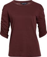 Veronica Beard Waldorf Ruched Sleeve Cotton Slub Top