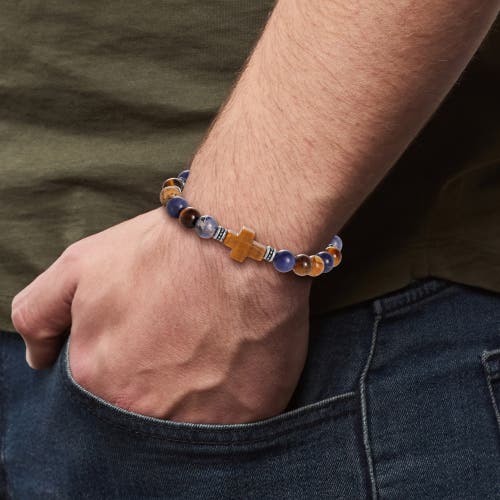 Lucky Brand Sodalite Bead Stretch Bracelets With Cross Accents In Brown