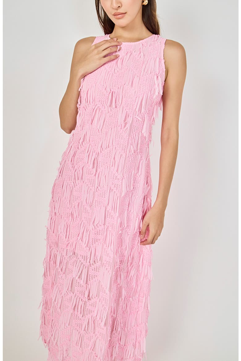 Texture Fringe Sleeveless Maxi Dress, Alternate, color, PINK