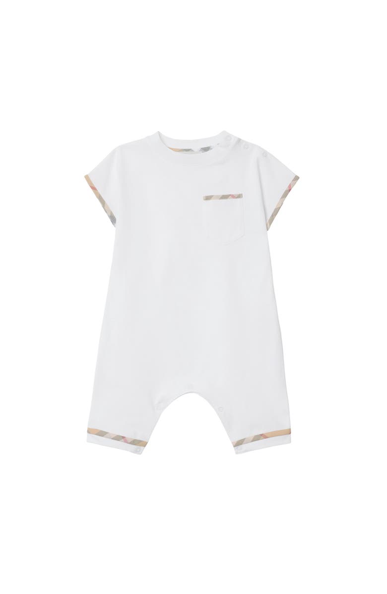 Burberry Check Trim Cotton Playsuit, Main, color, 