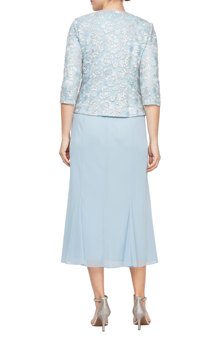 Alex Evenings Lace Bodice Godet Midi Dress with Jacket, Alternate, color, 