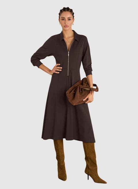 Mariposa Ponte Zip Front Midi Dress