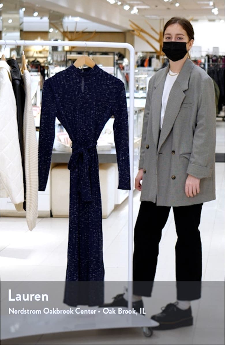 Ribbed Mock Neck Waist Tie Long Sleeve Sweater Dress, sales video thumbnail