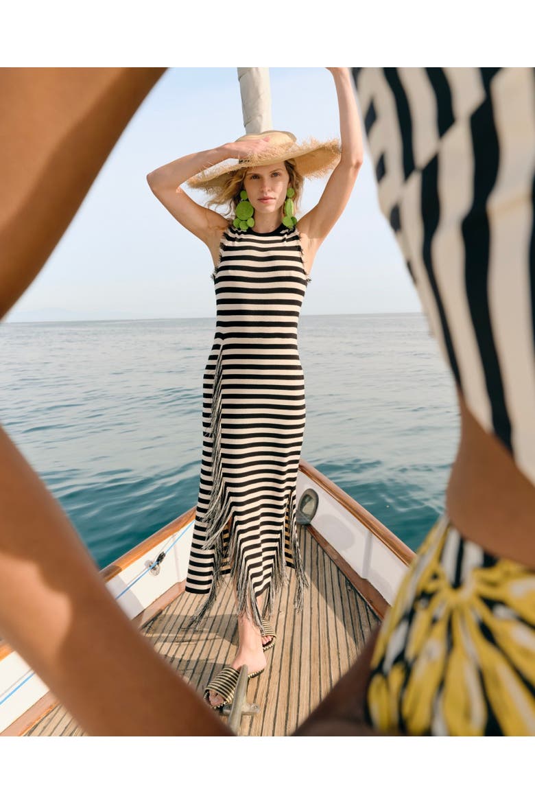 Sabine Fringe Knit Dress, Alternate, color, Black/White Stripe