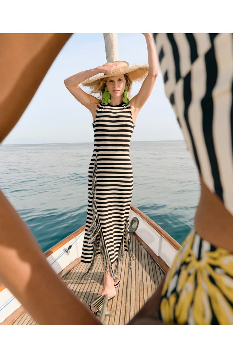 SIMONMILLER Sabine Fringe Knit Dress, Alternate, color, Black/White Stripe