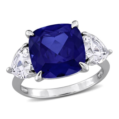 Lab-Created Sapphire 3-Stone Ring Sterling Silver