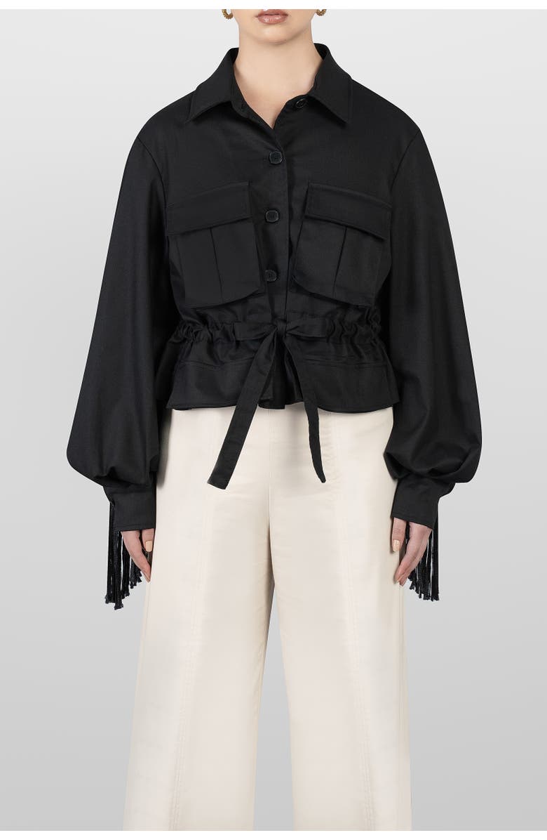 LAURA APARICIO Macrame Sahariana Jacket, Main, color, Black