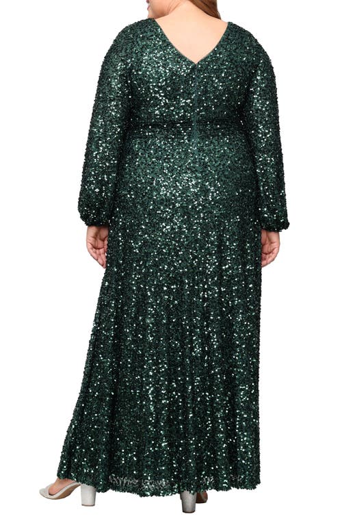 Alex Evenings Sequin Long Sleeve Gown In Green