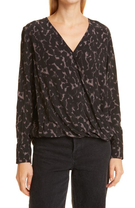 Hillary Abstract Animal Print Wrap Front Blouse