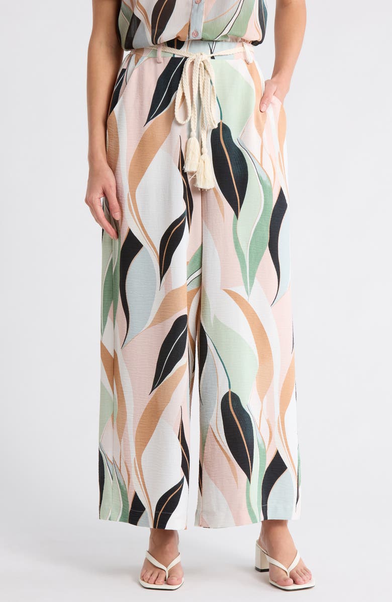 Adrianna Papell Airflow Floral Wide Leg Pants, Main, color, Seafoam Flowing Leaf