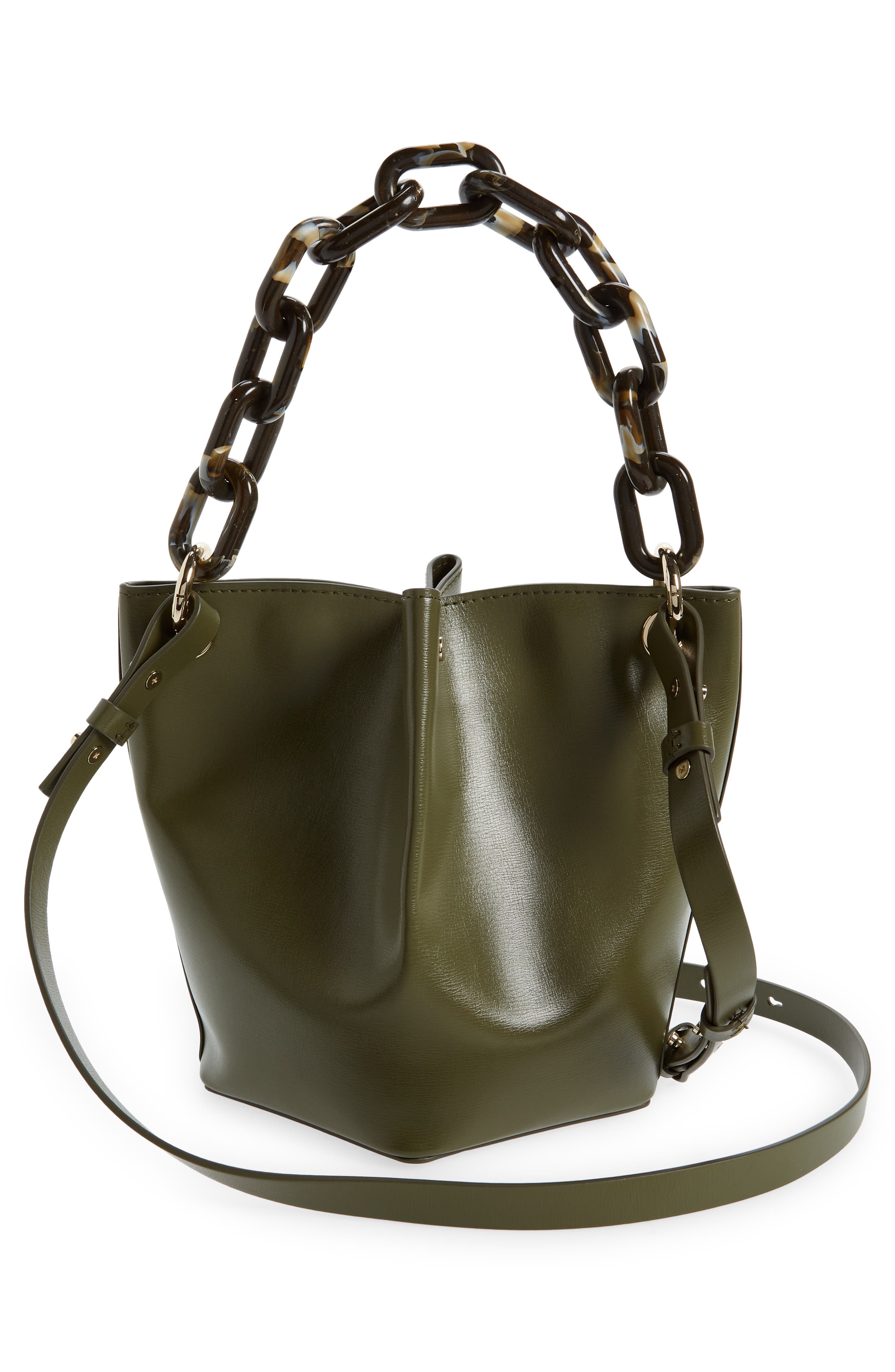 Ganni Diamond Small Recycled Leather Bucket Bag, Alternate, color, 