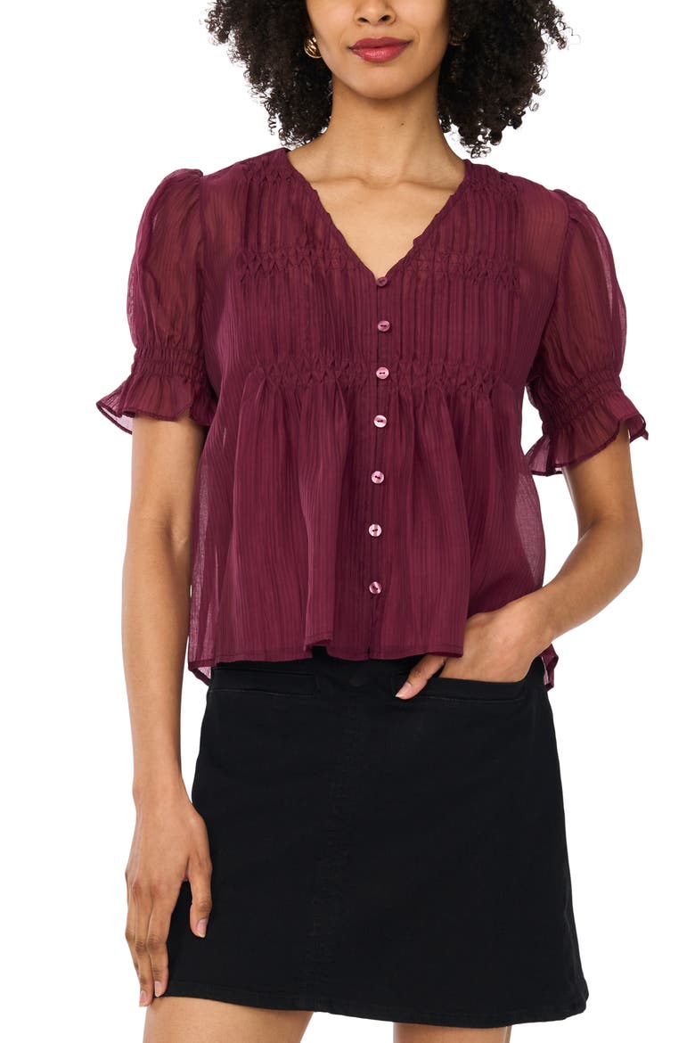Pintuck Chiffon Top, Main, color, VINEYARD PLUM