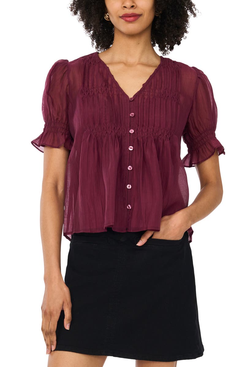 Vince Camuto Pintuck Chiffon Top, Main, color, Vineyard Plum