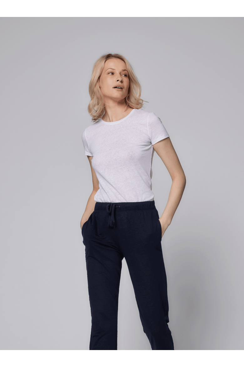 Stretch Linen Short Sleeve Crewneck T-Shirt, Alternate, color, BLANC