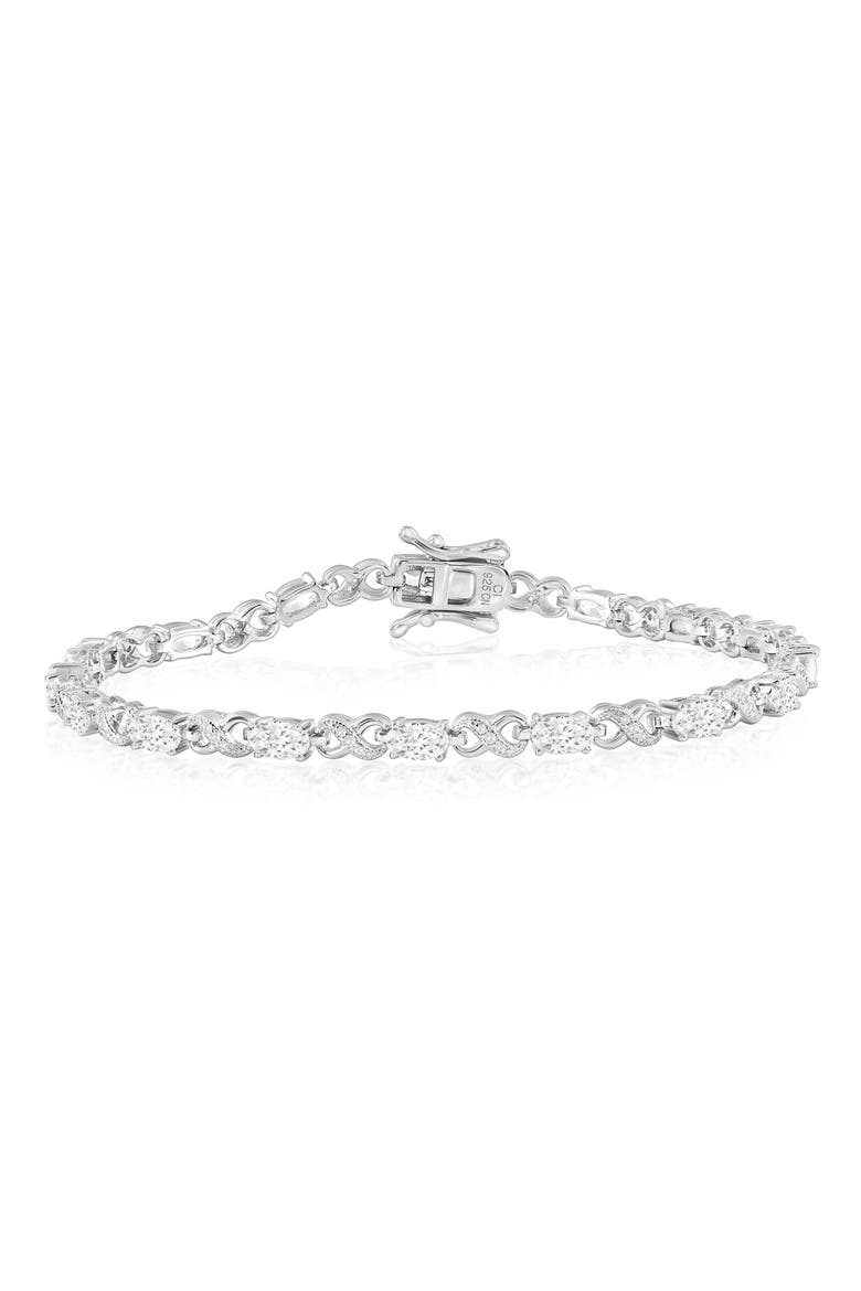 Sterling Silver Oval & Infinity Cubic Zirconia Bracelet, Main, color, SILVER
