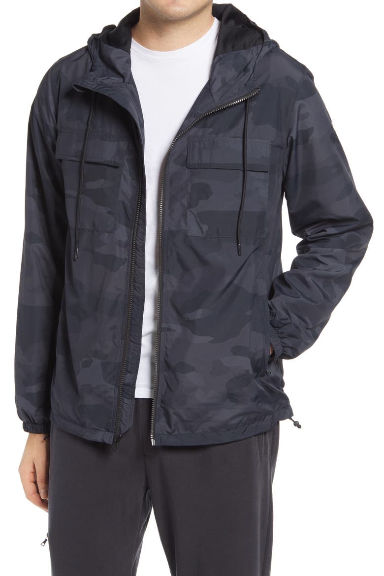 Stride Camo Hooded Jacket, Main, color, BLACK CAMO
